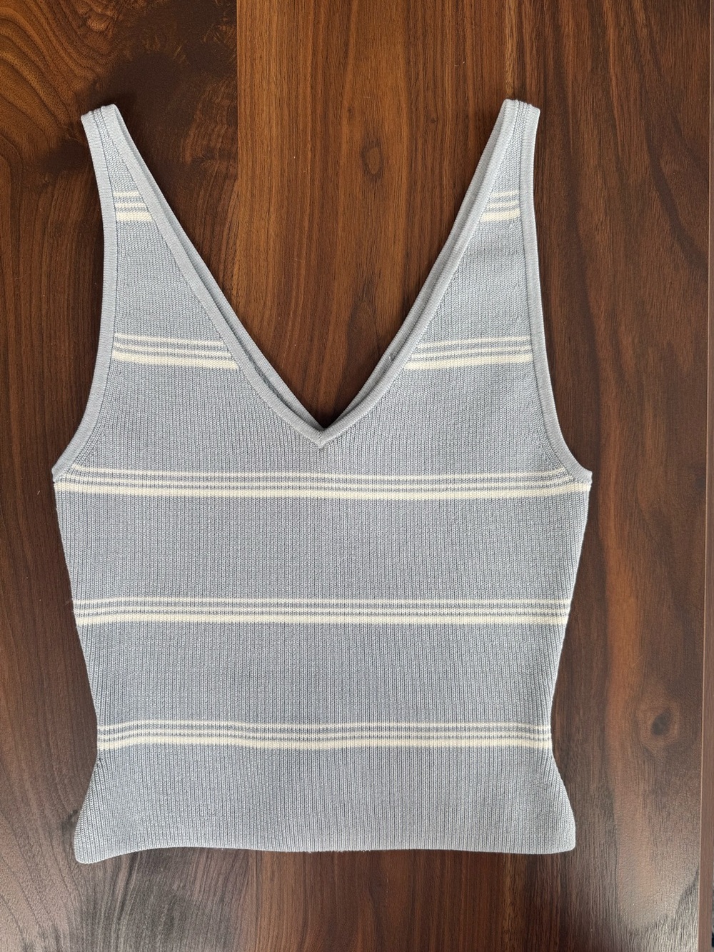 Babaton Light Blue V-Neck Striped Tank
